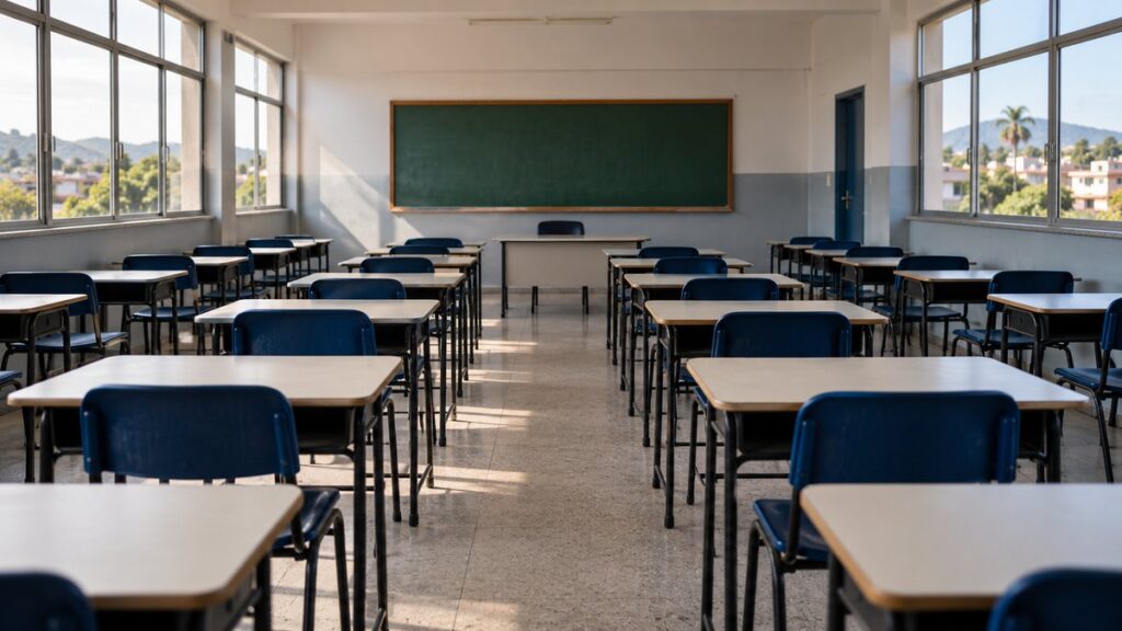 Fachada da sede da Secretaria Municipal de Educação de São João de Meriti, no Rio de Janeiro.