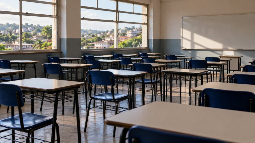 Vista da sede da Secretaria Municipal de Educação de São João de Meriti, no Rio de Janeiro.